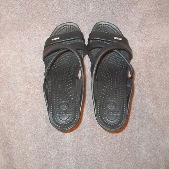 Crocs Cyprus IV High Heel Sandals Size 10 Black Slip On Comfort Platform Dressy - Picture 5 of 12